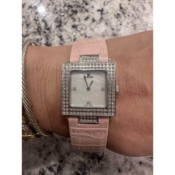 Vintage Swarovski Crystal Ladies Watch Square Mother of Pearl Face Swiss EUC - Picture 1 of 11